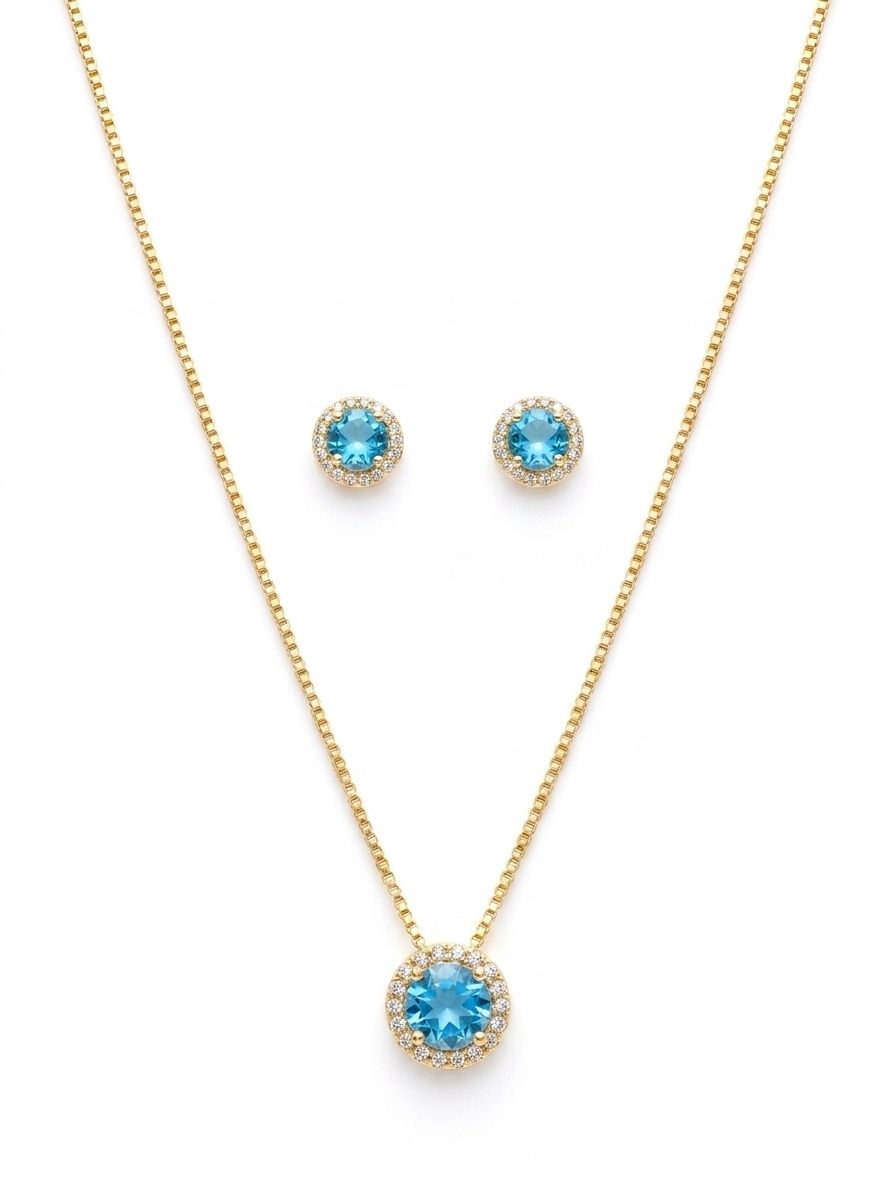 Conjunto Circular Zircônia c Cristal Central CJ00098 — 1