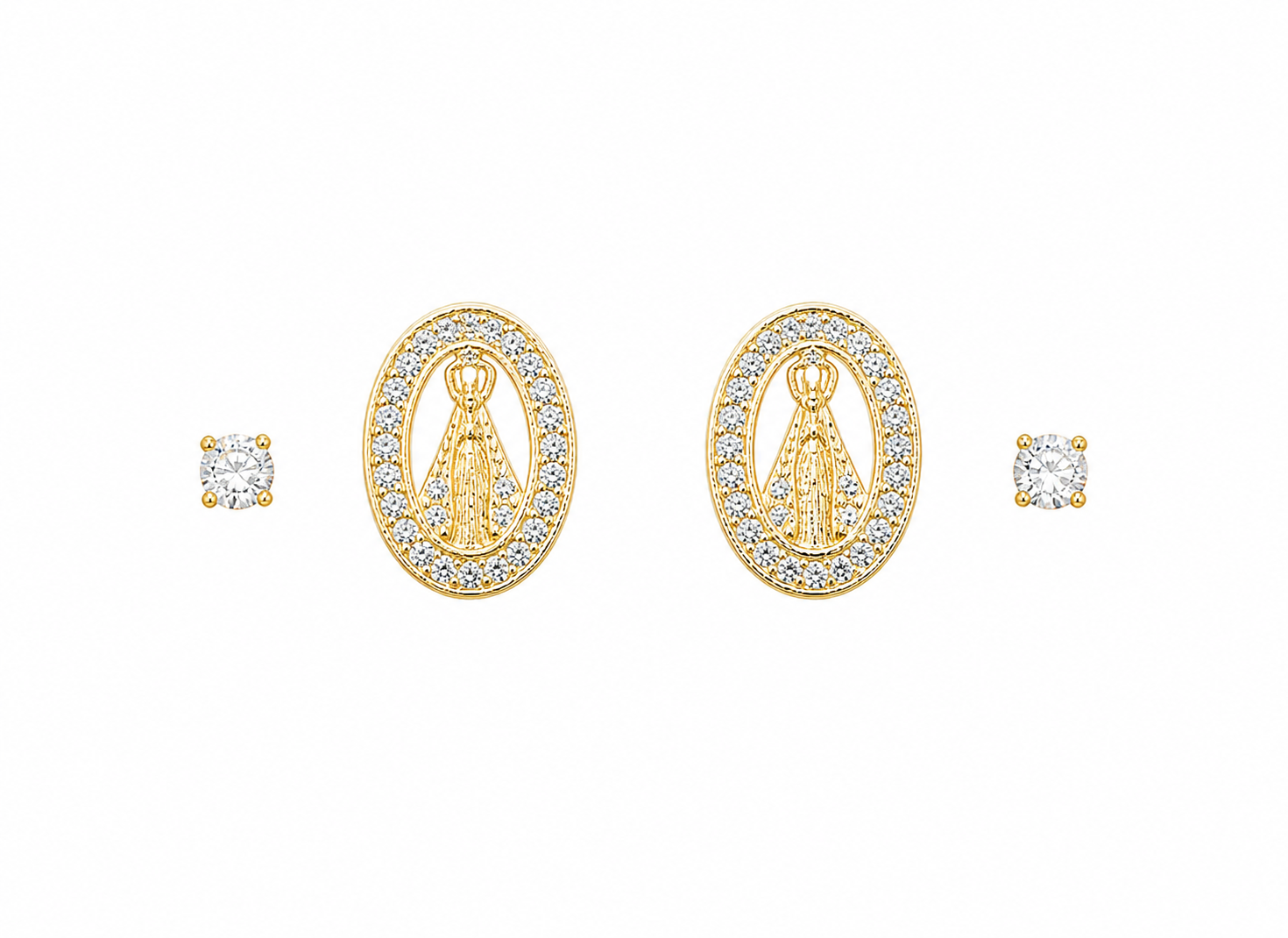 Brinco Dupla Nossa Sra Aparecida Ponto de Luz Oval Zircônia - BR01098 — 1