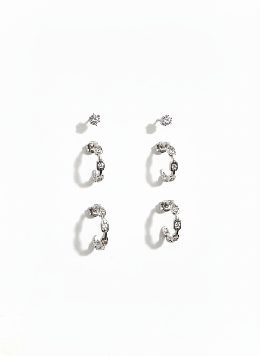 Brinco Trio Argolas Click E Ponto De Luz - BR01060 — 2