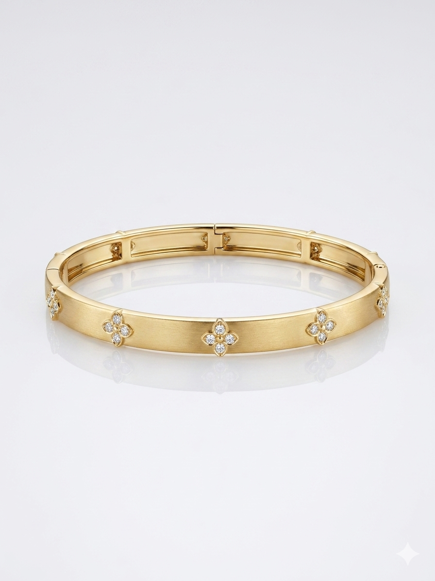 Bracelete Liso com Trevos Zircônia - PL00320 — 1