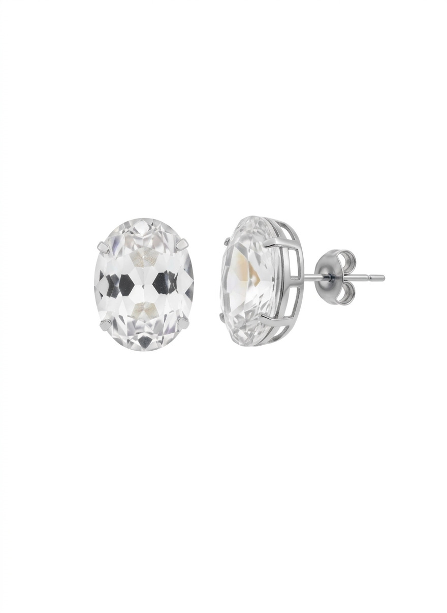 Brinco Oval Cristal 18X25MM - Cor Cristal - BR01034
