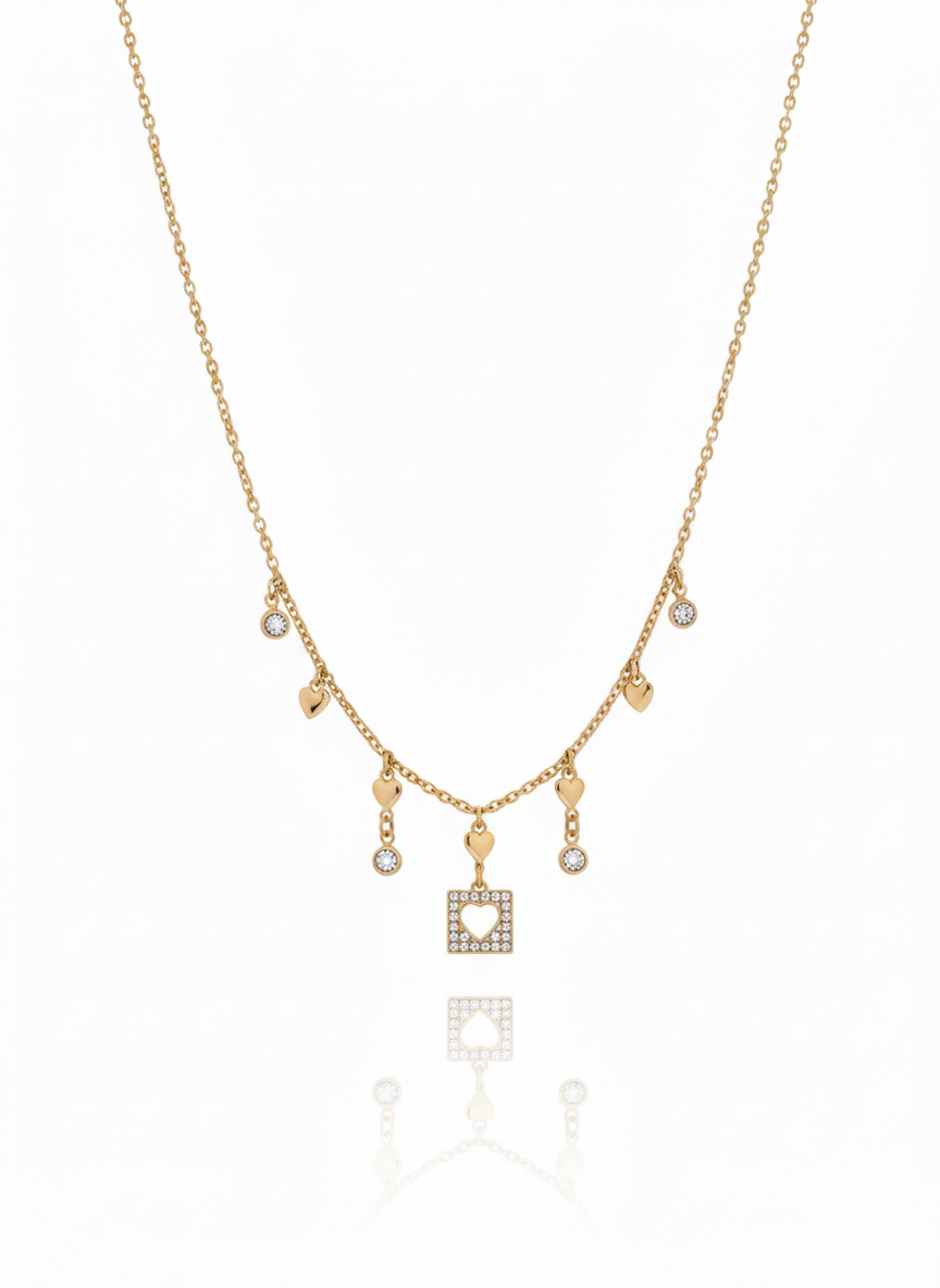 Colar Pingentes Corações - CL00608 - OURO