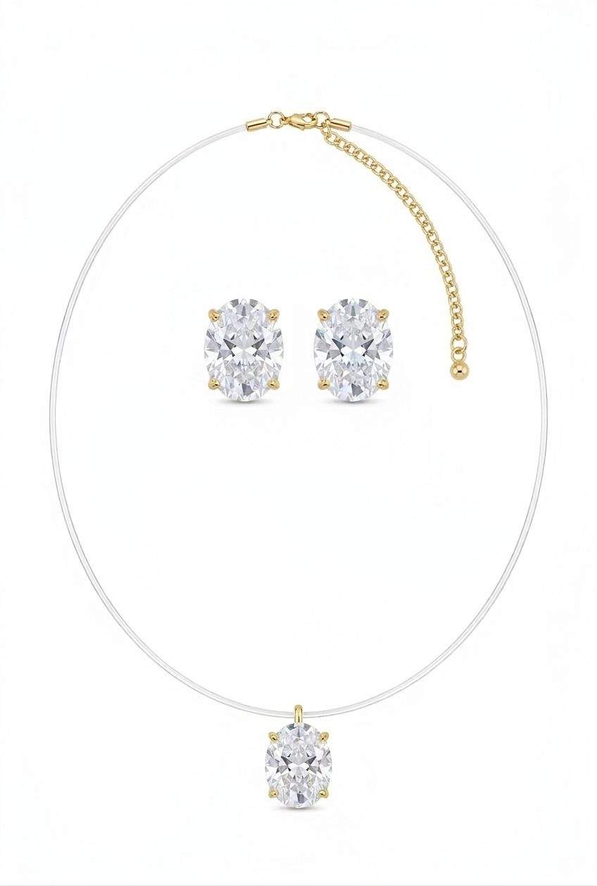 Conjunto Fio de Nylon Oval em Zircônia - CJ00094