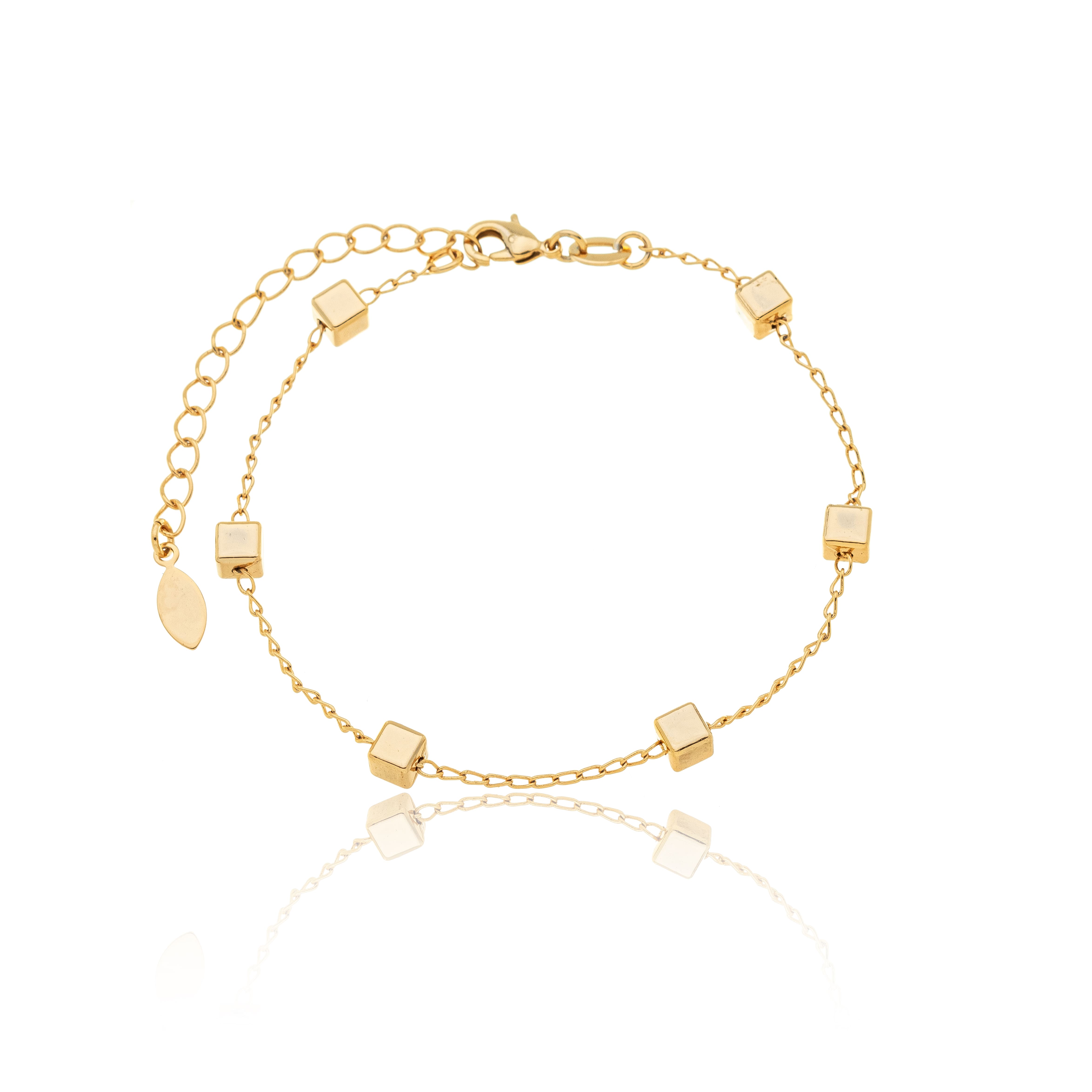 Pulseira Elo Cadeado Cubos Lisos - PL00192 — 1