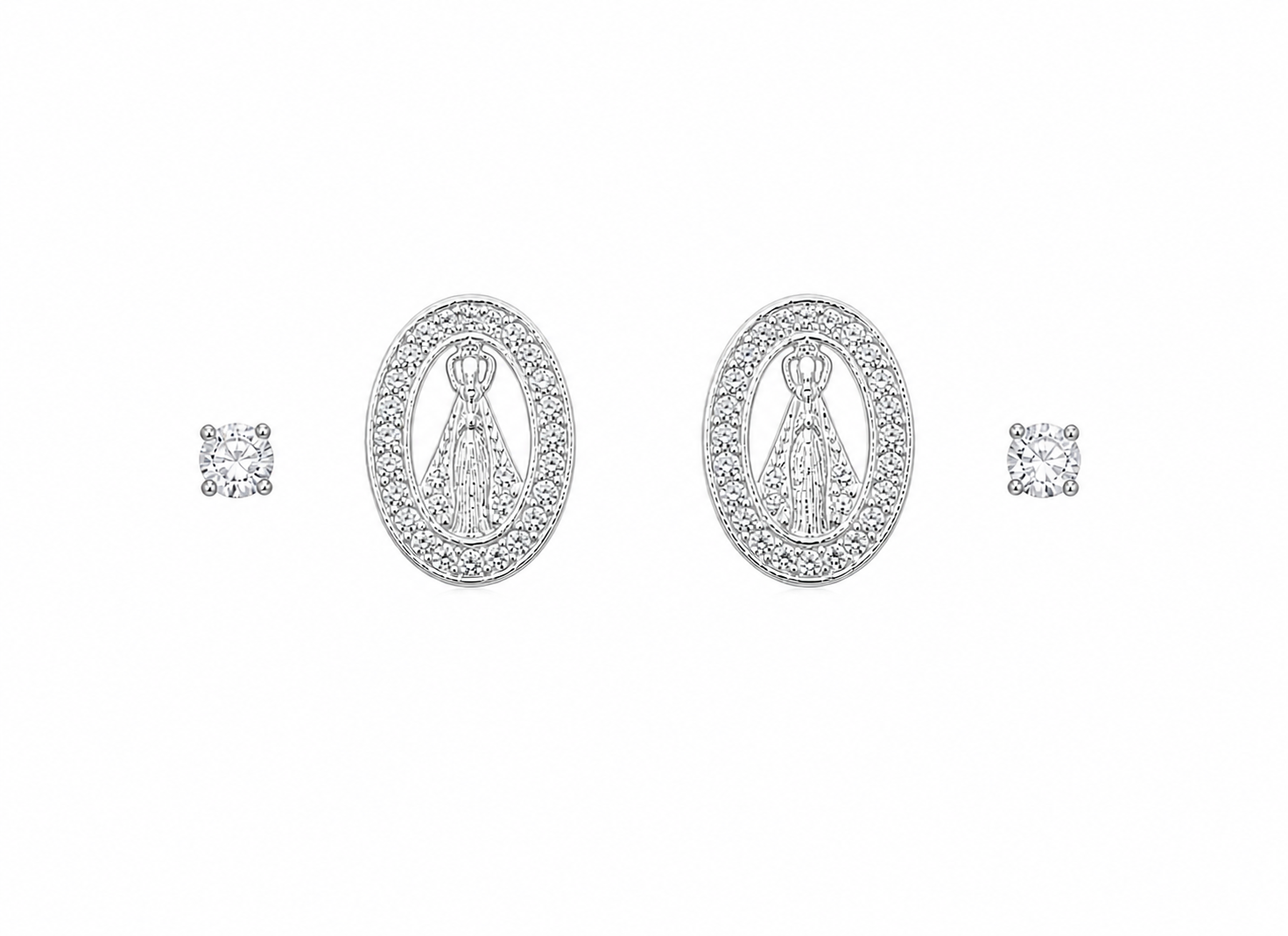 Brinco Dupla Nossa Sra Aparecida Ponto de Luz Oval Zircônia - BR01098 — 2