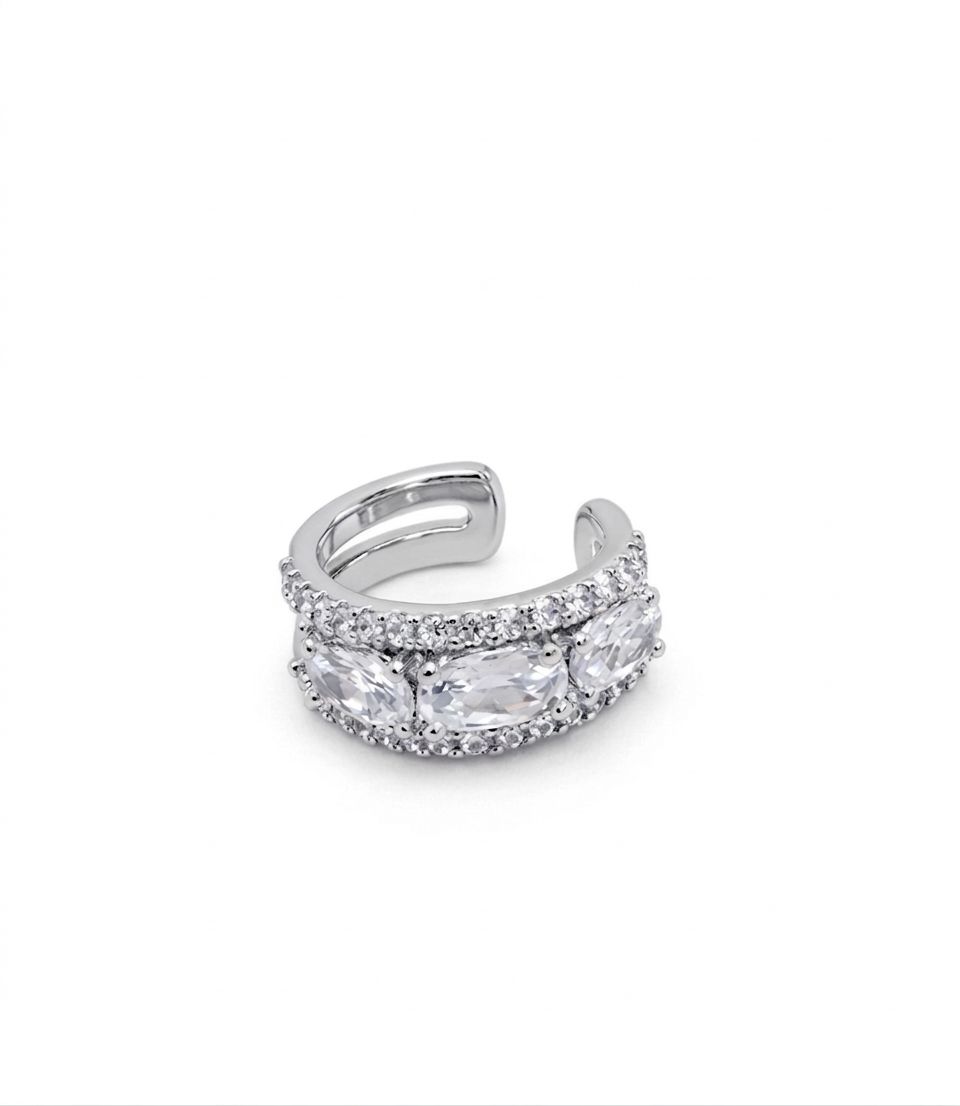 Piercing Fake Duas Fileiras com Três Zircônias Quadradas - PF00030 — 2